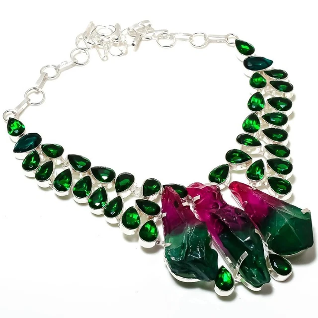 Bi-Titanium Druzy, Diopside 925 Sterling Silver Jewelry Necklace 18" Easter