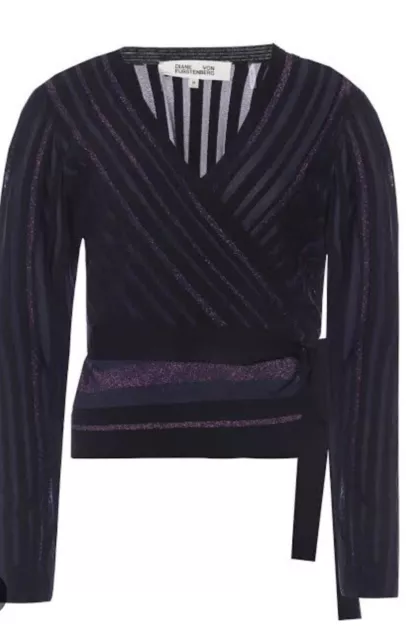 DIANE VON FURSTENBERG Black & Metallic  Wrap Cardigan SMALL Worn New W/o Tags 2