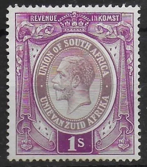 South Africa 1920s Fiscal Revenue Stamp KGV 1/- Mauve and Brown - MH