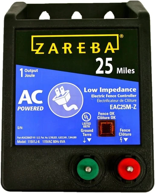 Zareba EAC25M-Z AC Powered Low Impedance electric Fence Charger - 25 Miles, NEW