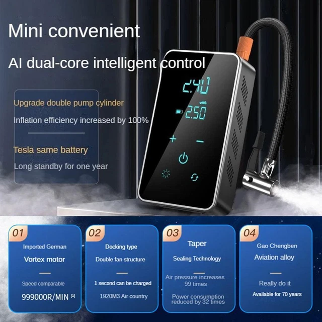 Inflador de neumáticos eléctricos montado automáticamente bomba compresor portátil con cable/carga D9Q8