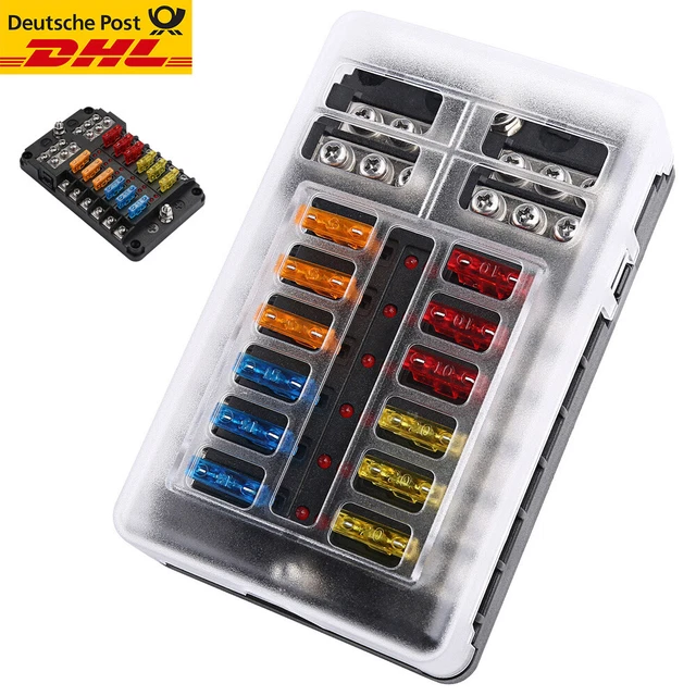 12WEG KFZ SICHERUNGSHALTER Sicherungskasten LKW Boot 12V 24V mit Sicherungen EUR 15,98