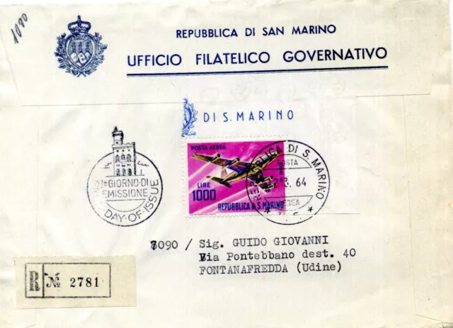 1964 SAN MARINO FDC posta aerea aerei moderni 1000 lire Boeing 707