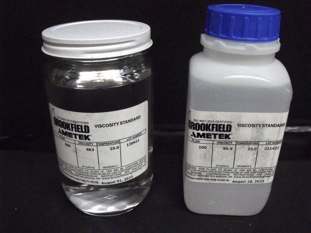 BROOKFIELD AMETEK VISCOSITY STANDARDS 100 cP & 500 cP - RVT DV LVDV VISCOMETERS BROOKFIELD AMETEK VISCOSITY STANDARDS 100 cP & 500 cP - RVT DV LVDV VISCOMETERS