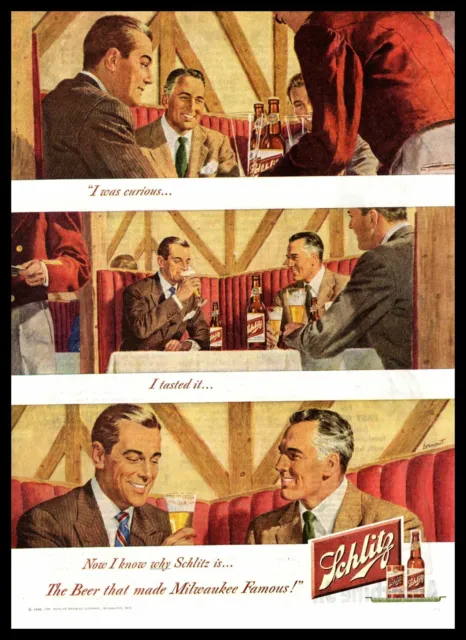 1948 Schlitz Beer Bottles "I Was Curious. I Tasted It & Now I Know Why" Print Ad