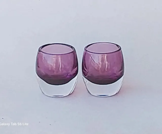 Crate & Barrel Amethyst Votive Candle Tea Light Holders Poland Art Glass Qty 2