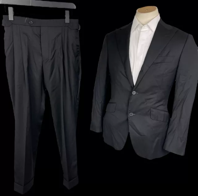 Made To Measure Black Suit 38S/29S Peak Lapel Full Canvas VBC Wool RRP £1500