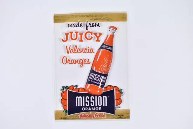 Vintage 1950's New Old Stock Mission Orange Soda Embossed Window Decal Sign