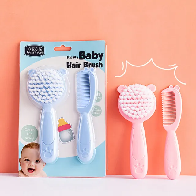 2pcs Nylon Soft Hair Baby Hair Brush And Comb Set For New-Born Kid Hair Care