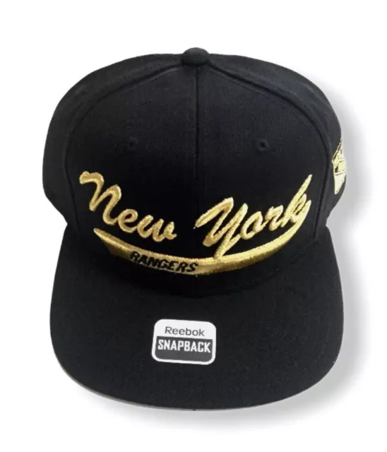 New York Rangers NHL Ice Hockey Reebok Black Gold Thread Snapback Hat Cap