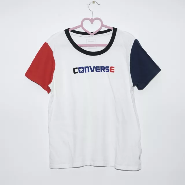 T-shirt da uomo CONVERSE bianca rosso blu logo taglia XL - EXTRA LARGE