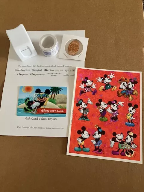 Disney Gift Card, Elongated Pressed Coin, Stickers, Stamps & Holder-Estate Sale!