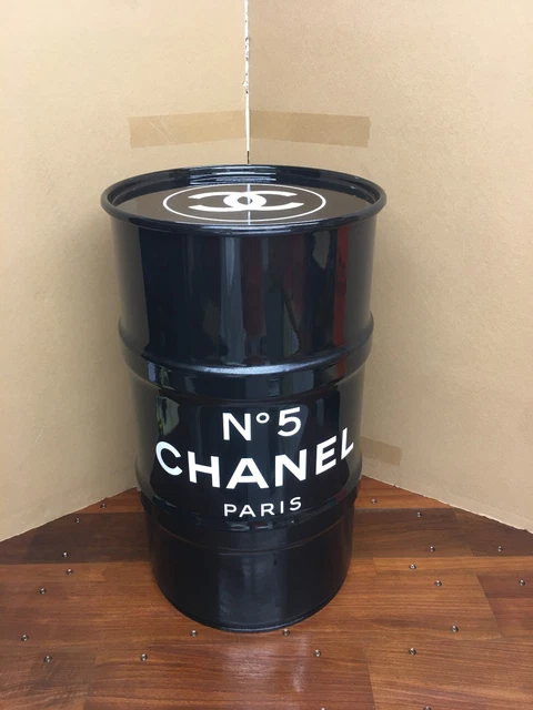 Baril Métal 60 L NOIR MAT bidon tonneau fut container coffre décoration