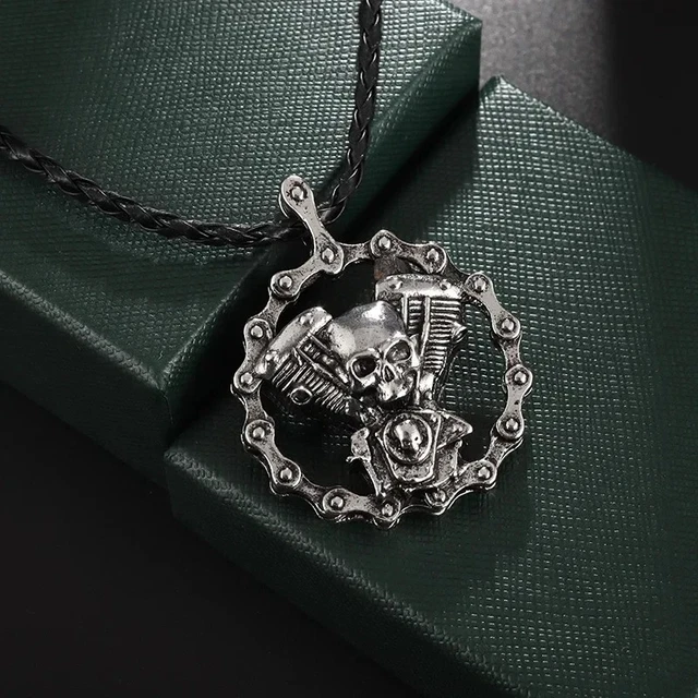 Collier Pendentif Tête De Mort (Skull) Cabochon Verre - Style Rock Biker Guns N' Roses