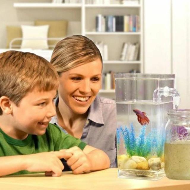 Kids Fish Tank Self Cleaning Small Desktop Fish Aquarium Home Clean Light Q3Q8