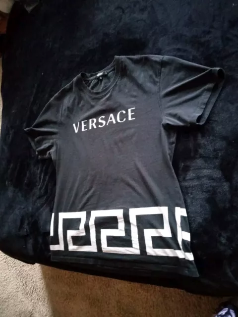 Mens VERSACE Greca Logo Graphic  Tightneck T-Shirt Black/White 2XL