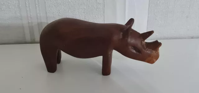 Vintage Hand Carved Wood Rhino Figure Figurine. Rhinoceros Wooden Animal