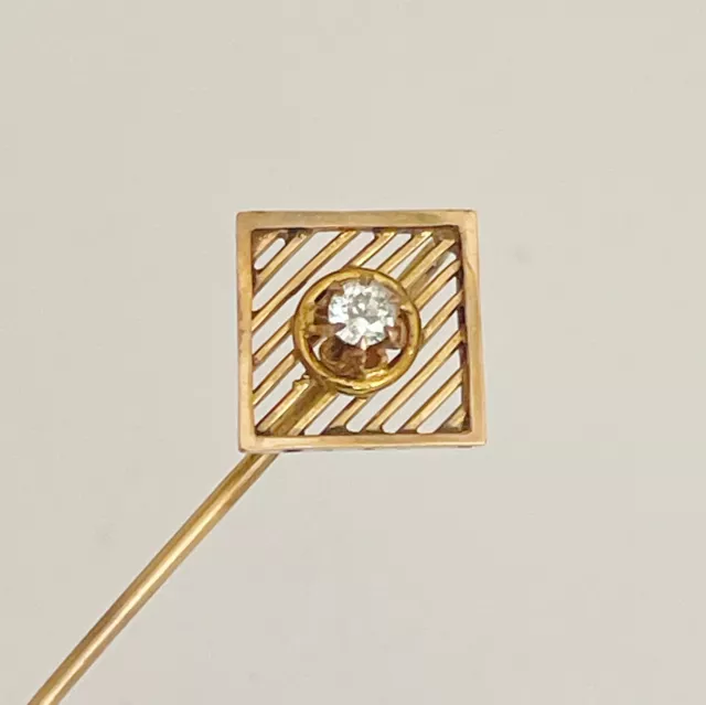 Antique Victorian 10k Gold Stick Pin diamond hat pin Square