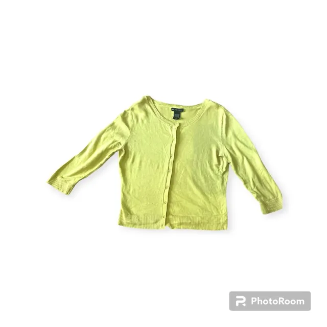 New York Company Women's Large Button Cardigan Sweater 3/4 Sleeve Lemon Peridot