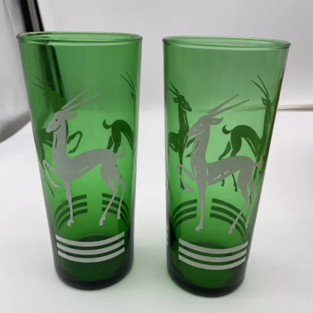 2 - Hazel Atlas Gazelle Collins Glass White Green Vintage