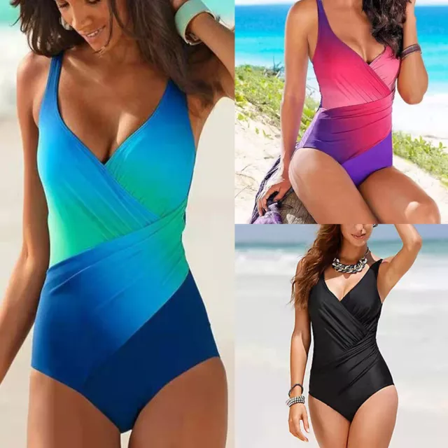 Women One Piece Swimming Costume Padded Swimsuit Tummy Control Swimwear Monokini