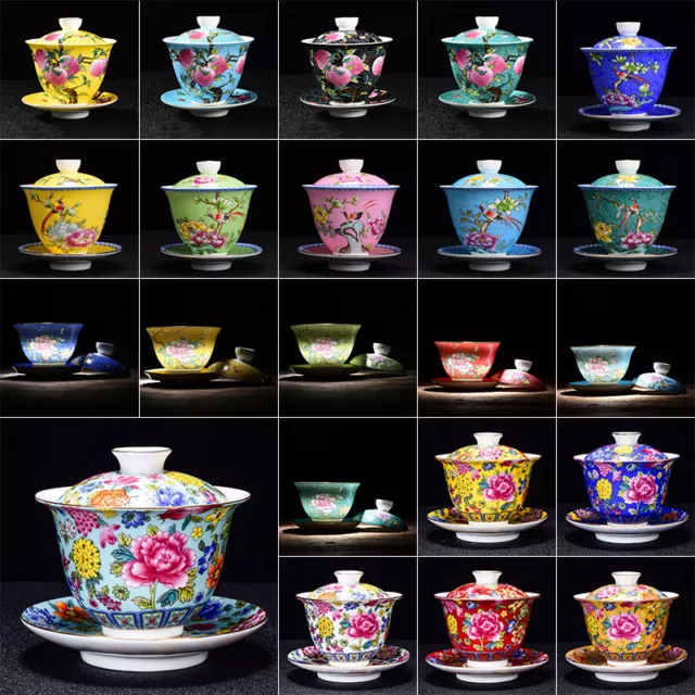 Chinese Ceramic Enamel Handmade Tea Bowl Hand Painted KungFu Teaset Teacup UK
