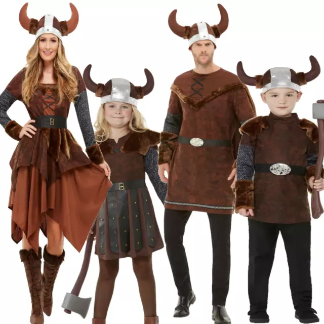 Barbarian Viking Costume Adult Couples Family Fancy Dress Matching Vikings Kids