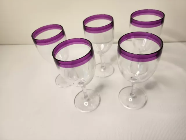 TUPPERWARE ILLUSIONS ELEGANT ALEGRA WINE GLASSES SET Of 5 Purple Rim