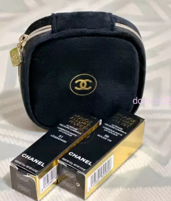 CHANEL, Bags, Chanel Beaute Logo Cosmetic Pouch Canvas Black Gold 8my20
