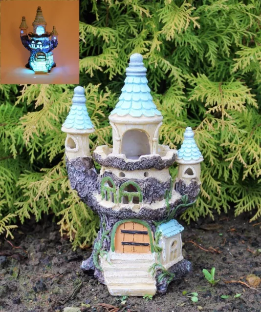 Garden Ornament Solar Powered Light Decorative Secret Fairy  Castle Tree House