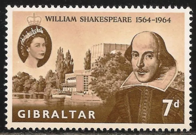 Gibraltar #164 (CD316) VF MNH - 1964 7p Shakespeare and Memorial Theatre