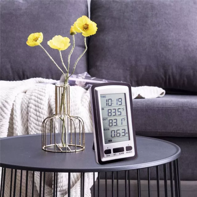 Wireless Weather Station Thermometer LCD Digital Alarm Clock Rain Gauge Meter AU 2