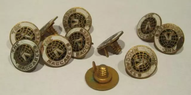 Maccabees Group of 11 Brass & Enamel button Hole Lapel Pins Threaded Post No Nut