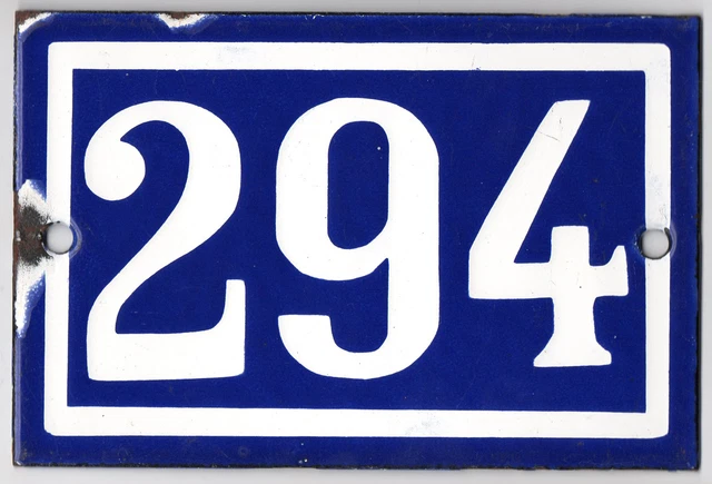 Old blue French house number 294 door gate plate plaque enamel steel metal sign
