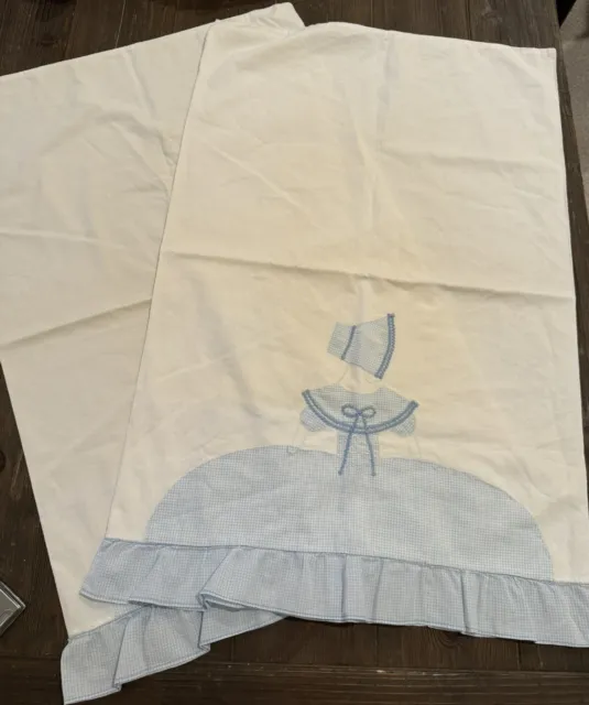 VTG Embroidered/Appliqued Sun Bonnet Southern Belle Pillowcases Handmade *READ*