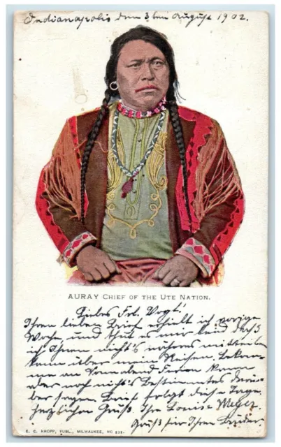 1902 Auray Chief Of The Ute Nation Indianapolis Indiana IN Private Mail Postcard