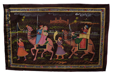 Hanging Wall Painting Mughal On Silk Art Scene De Life India 70x46cm 31