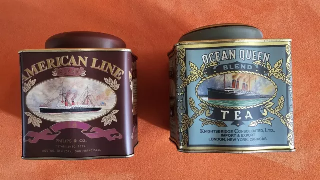 2 Ocean Queen Blend Tea Tee Dose London  Retro Case Vintage Schiff Sammler