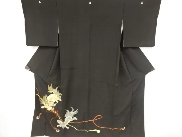 79390# Japanese Kimono / Antique Tomesode / Embroidery / Lion With Kumihimo Cord