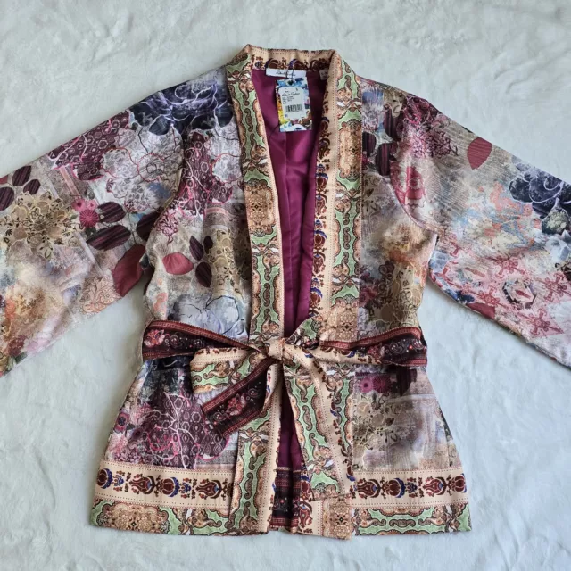 $498 Robert Graham Womens Kimono Jacket Wrap Sz S-M Autumn Floral Belted NWT