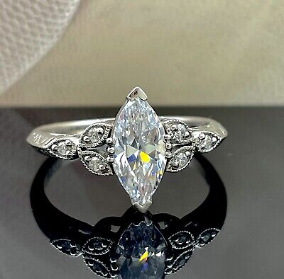 Art Nouveau 1.5Ct Marquise Moissanite Ring 14Kt Solid White Go Meaniful Gift
