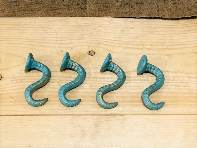 4 Cast Iron Octopus Tentacle Wall Hooks Bathroom Wall Towel Hook Nautical Coat