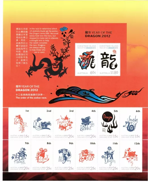 CHRISTMAS Is, 2012 YEAR OF THE DRAGON SHEETLET MNH