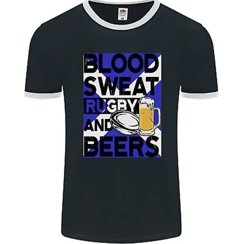 Maglietta Blood Sweat Rugby and Beers Scozia Divertente Uomo FotoL