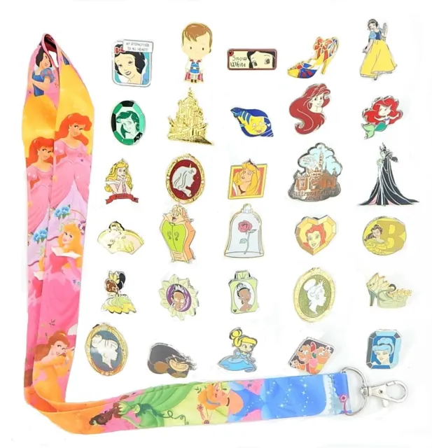 Princess Theme Starter Set w/ 5 Disney Park Trading Pins & Lanyard ~ Brand NEW