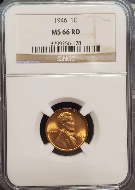 1946 P  Lincoln Head Cent  NGC  MS66 RD   Beautiful Red Wheatie