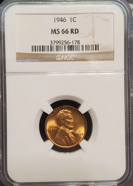 1946 P  Lincoln Head Cent  NGC  MS66 RD   Beautiful Red Wheatie