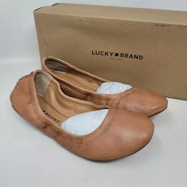 Lucky Brand Women's Ballet Flats Sz 5.5 M Emmie Tan Cabretta Leather