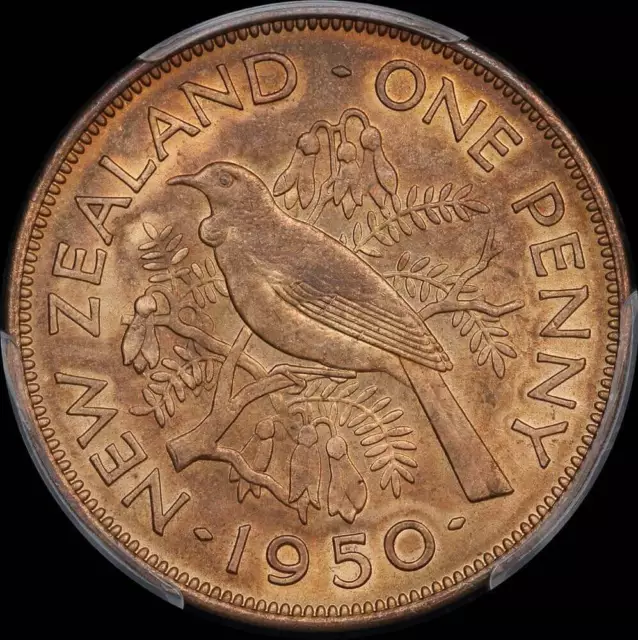 New Zealand 1950 Penny KM# 21 PCGS MS64RB