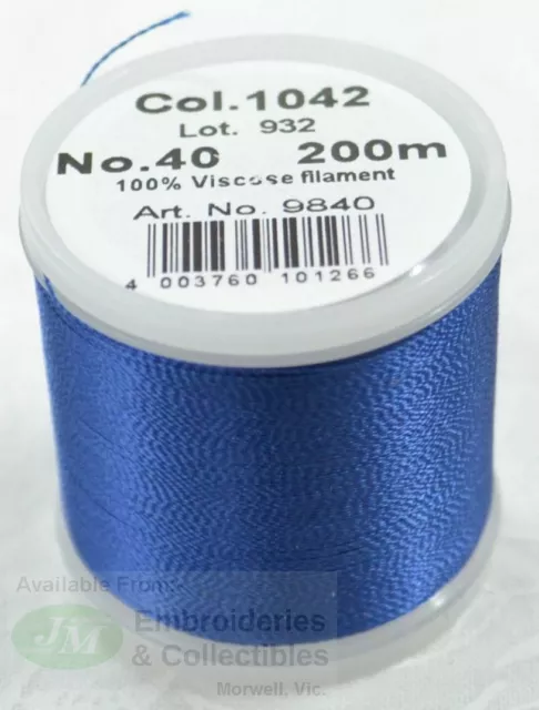 Madeira Rayon 40 Machine Embroidery Thread 200m Colour 1042 LAPIS BLUE